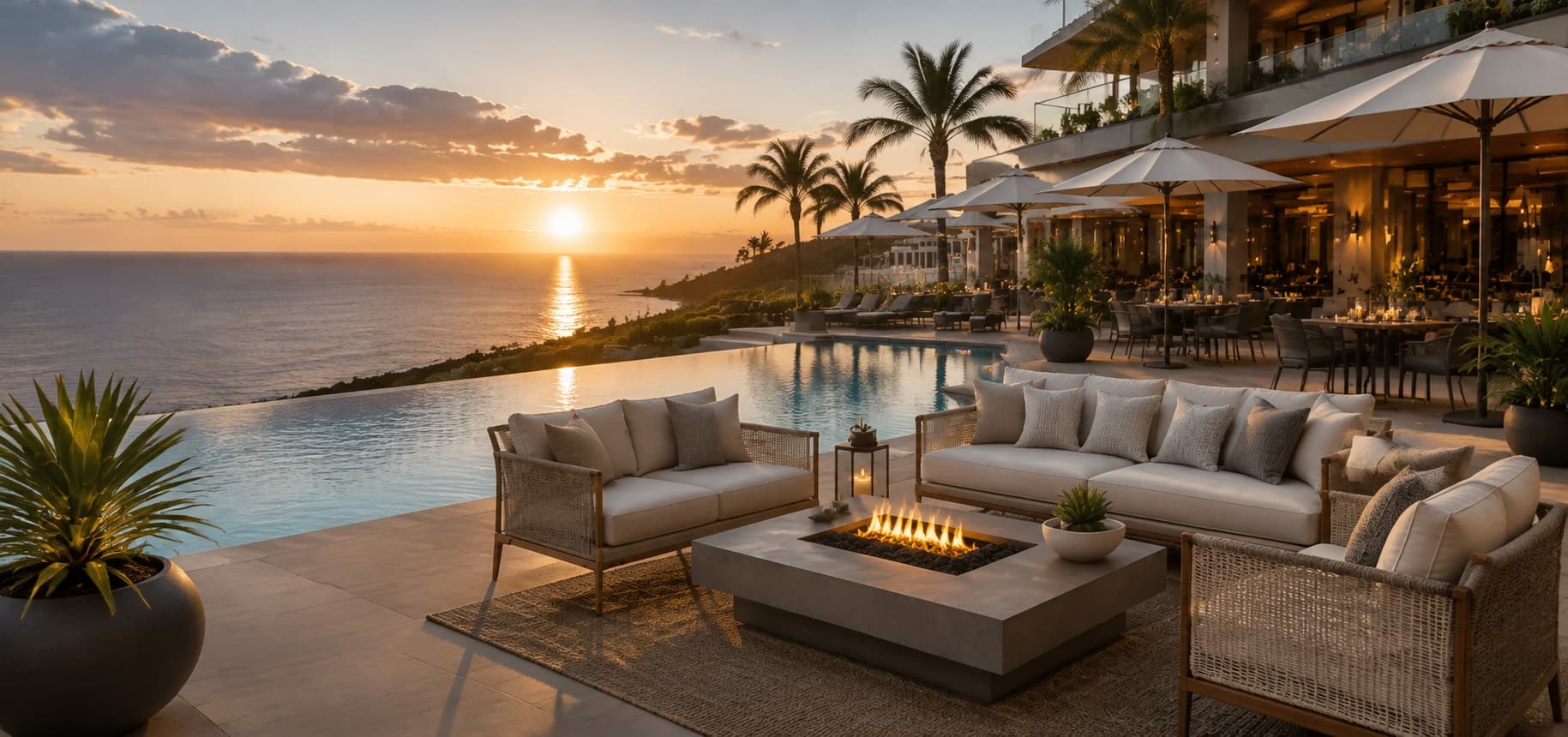 Outdoor furniture manufactured by QuanYang Outdoor installed on a resort terrace