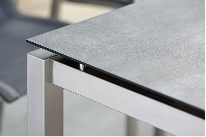 HPL and ceramic outdoor tabletop surface detail